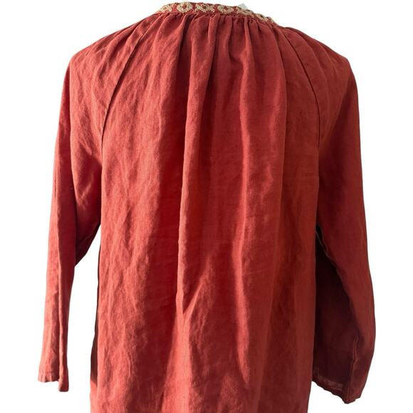 JOHNNY WAS Women’s Embroidered Linen Lightweight Tunic Top Burnt Orange Size S - Picture 10 of 10